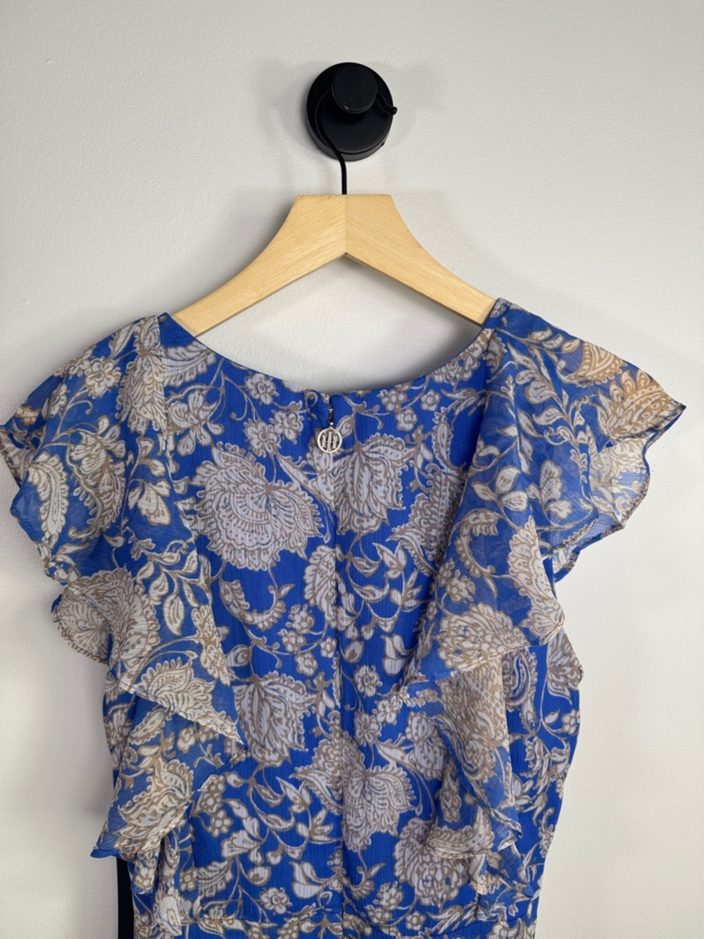 Tommy Hilfiger Paisley Ruffle Chiffon Dress NWT Blue Size 12 - Picture 7 of 9